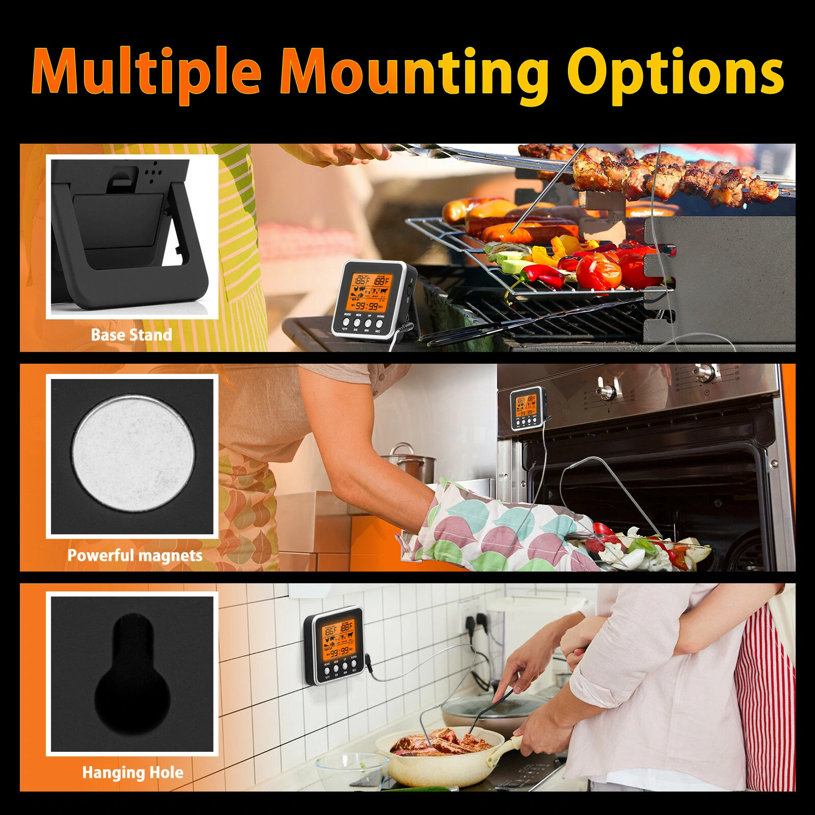 (image for) AGSIVO Digital Food Oven Meat Thermometer With Probe Timer Alert Backlight Outdoor Grill Cook Barbecue Kitchen Cooking BBQ Thermometer