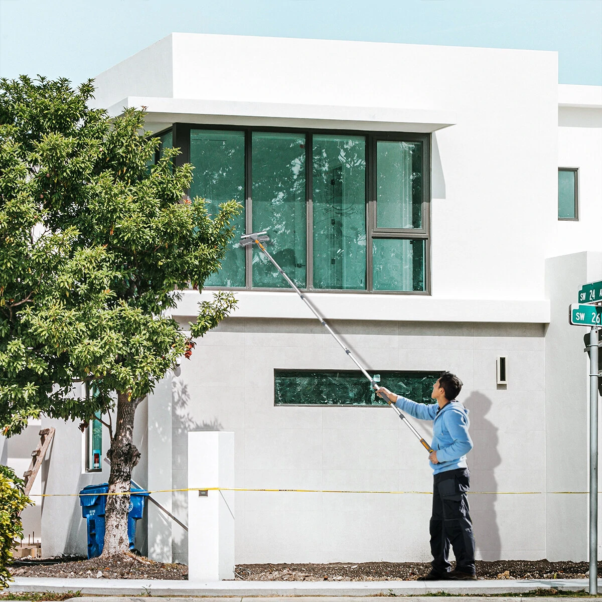 (image for) Professional Window Squeegee Cleaner, 2 in 1 Shower Squeegee with Extension Pole, 103 IN Telescopic Window Washing Equipment with Bendable Head, Glass Cleaning Tools for Indoor/Outdoor High W