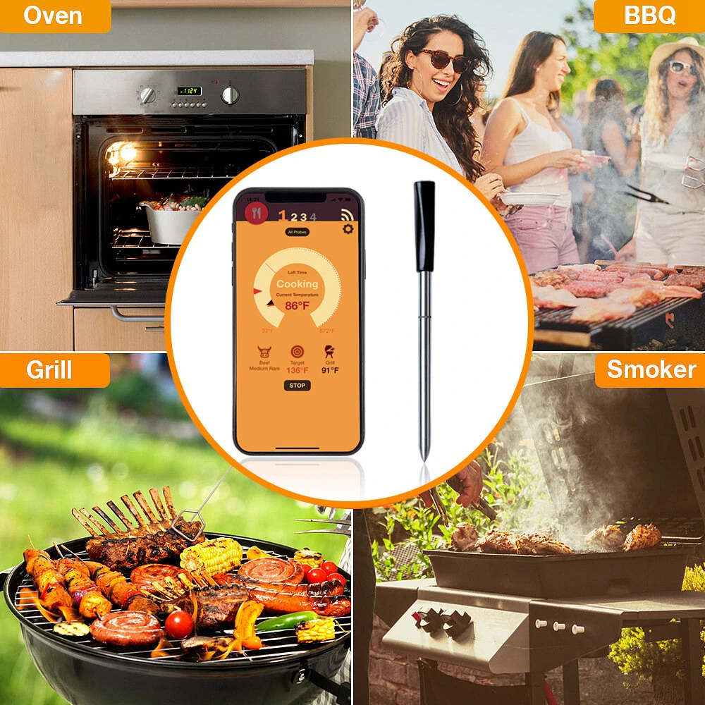 (image for) Wireless Smart BBQ Thermometer Bluetooth Probe with Phone App Display Baking Steaming Food Temperature Oven Temperature Kitchen Electric Thermometer Wireless Passive Oven Kitchen Electric Hig
